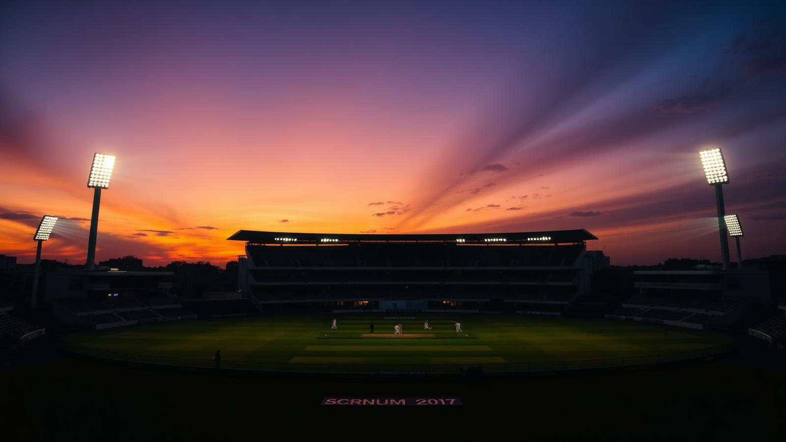 Cricket stadium at dusk